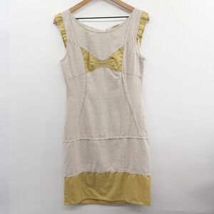 Prairie Underground Hemp Mini Dress in Oatmeal and Yellow Size Medium